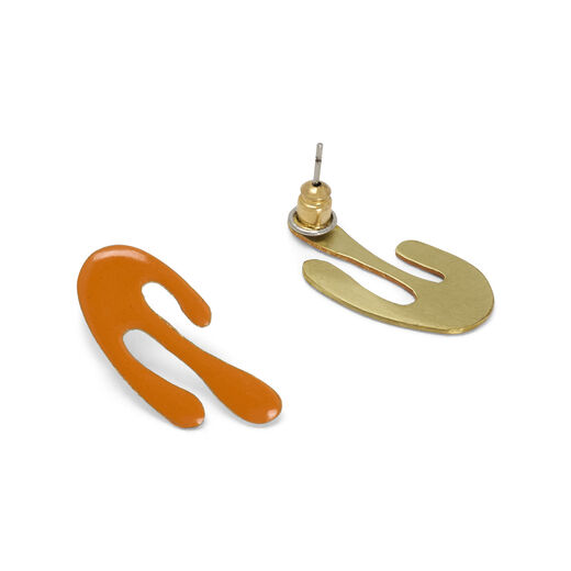 Orange abstract brass stud earrings by Sibilia